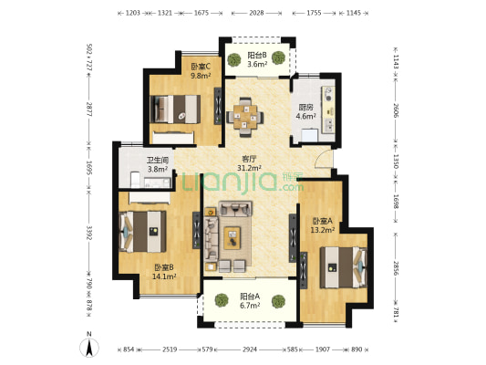 中央首府 3室1厅1卫 88平方