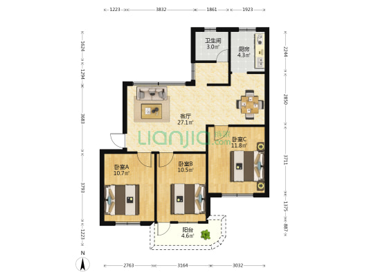 凤凰小区 3室1厅1卫 79平方