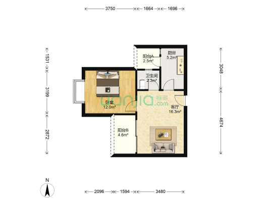 江南世家（南坪） 1室1厅1卫 46平方