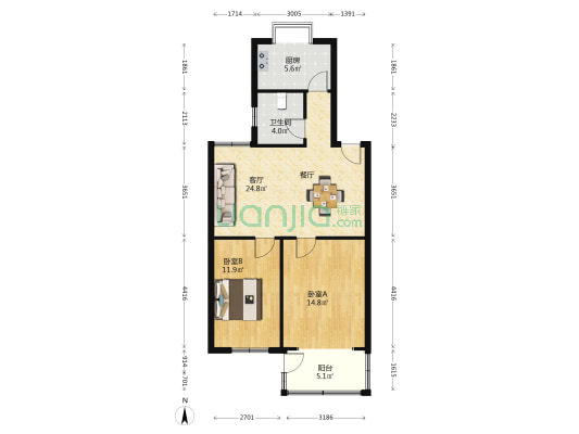 新明小居 2室1厅1卫 84平方