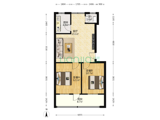湘绣研究所宿舍南院 2室1厅1卫 70平方