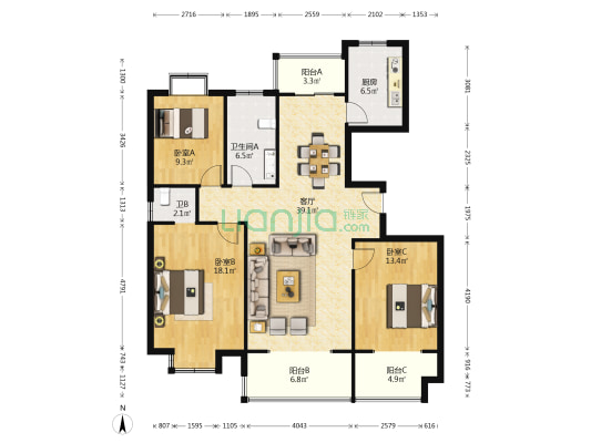 丰和湾 3室1厅2卫 132平方