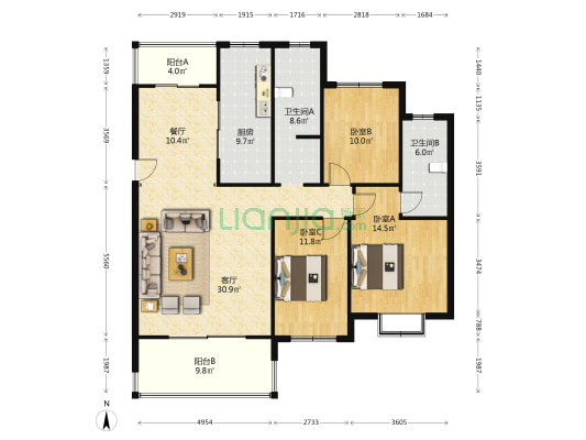 北城天籁 3室2厅2卫 137平方