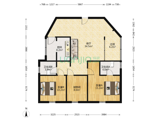 春锦花园 2室1厅2卫 114平方