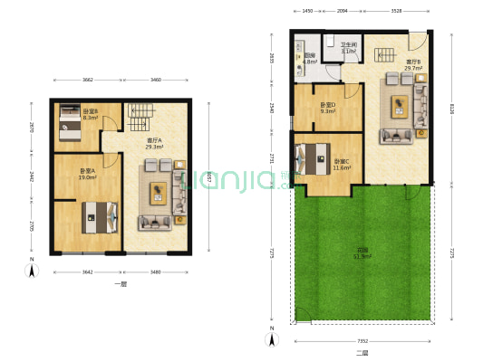 三千渡双水岸 4室2厅1卫 171平方