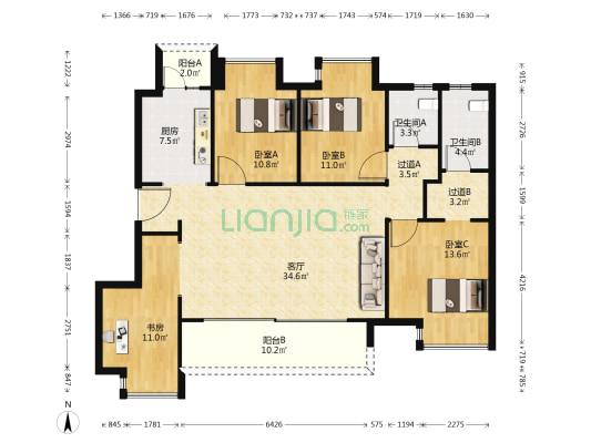 阳光城云湖里E组团 4室1厅2卫 126平方