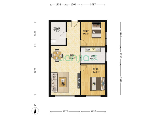 陇能家园C区 2室1厅1卫 88平方