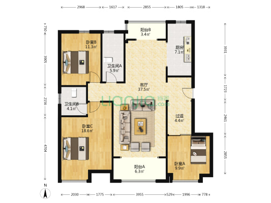 恒泰悦璟府 3室1厅2卫 128平方