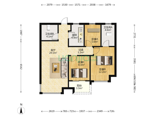 中骏四季阳光 3室1厅2卫 99平方