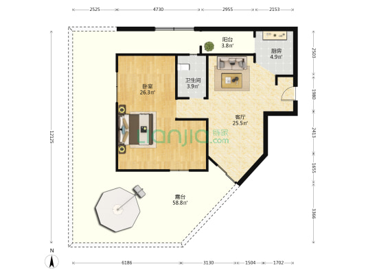华菲大厦 1室1厅1卫 88平方