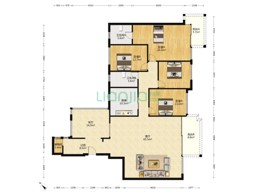 银湖山庄四期 4室2厅2卫 226平方