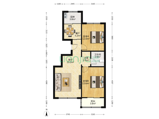 方城馨苑 2室2厅1卫 90平方