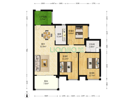 华景雅苑德维轩 3室1厅1卫 97平方