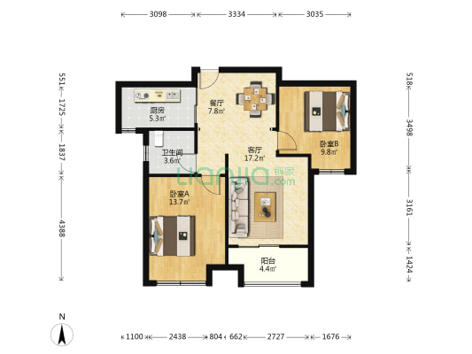 新城金郡89弄 2室2厅1卫 83平方
