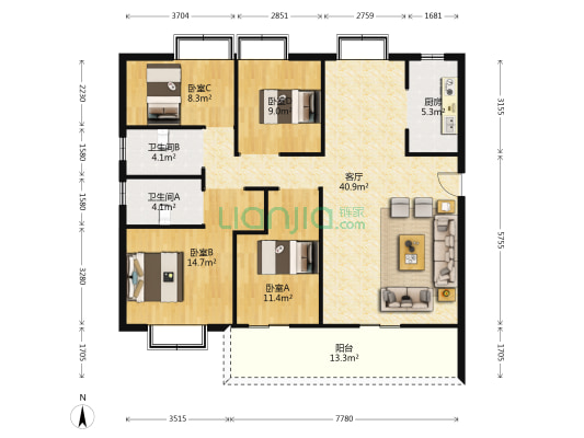 碧桂园众邦·永丰郡 4室1厅2卫 144平方