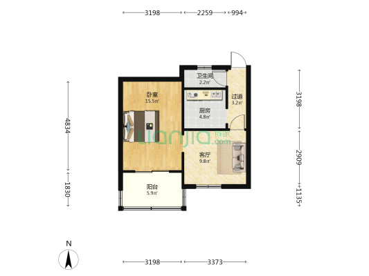 向阳路甲七号院 1室1厅1卫 40平方