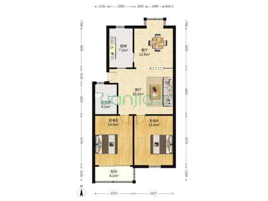 金宇苑小区 2室2厅1卫 92平方