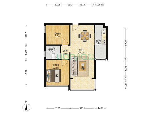 新球大厦 2室1厅1卫 76平方