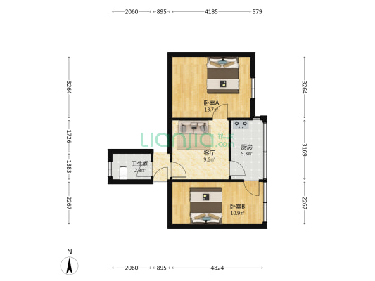 电子厂宿舍三区 2室1厅1卫 51平方