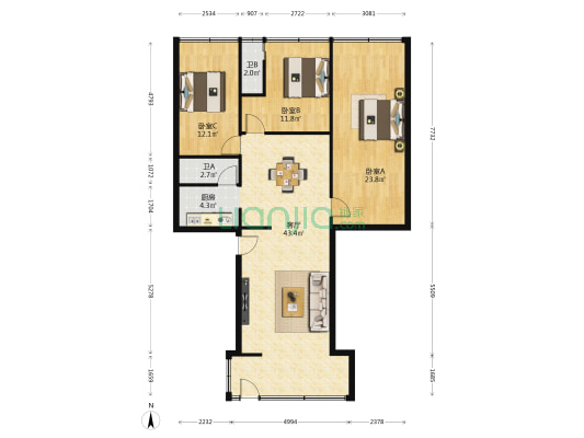 南三路 3室1厅2卫 125平方
