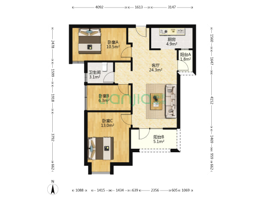 华润紫云府一期 3室1厅1卫 90平方