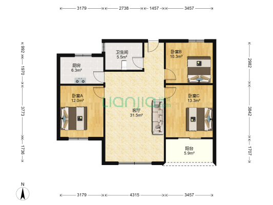 龍驤園 3室1厅1卫 111平方