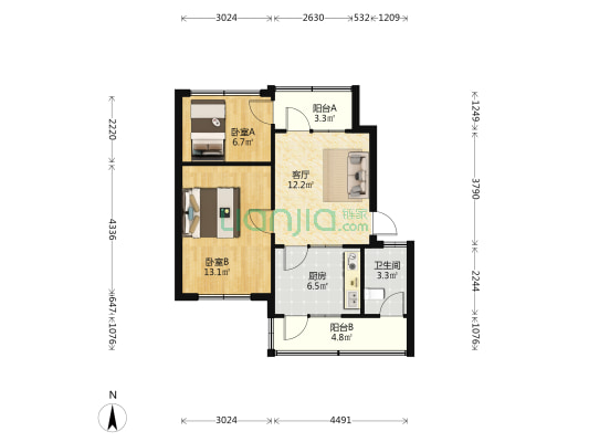 小罗街宿舍 2室1厅1卫 58平方