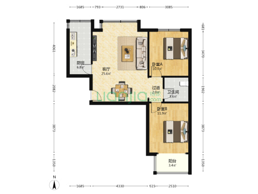 泰合名邸 2室1厅1卫 82平方