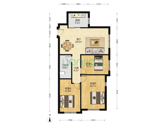 中海万锦公馆 3室1厅1卫 98平方