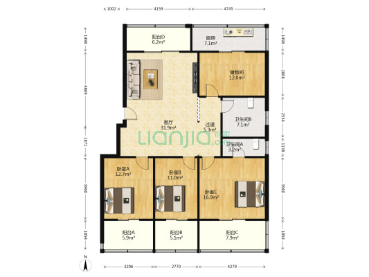 保全街13号院 3室1厅2卫 158平方