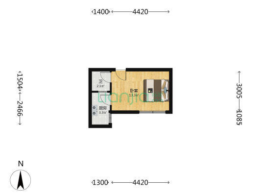 龙景茗苑 1室0厅1卫 54平方
