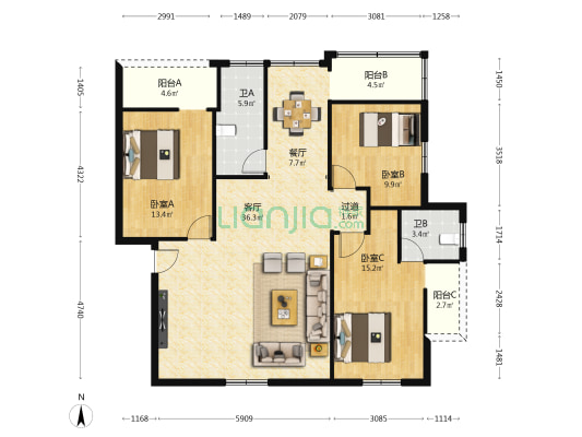 恒心巷28号 3室2厅2卫 110平方