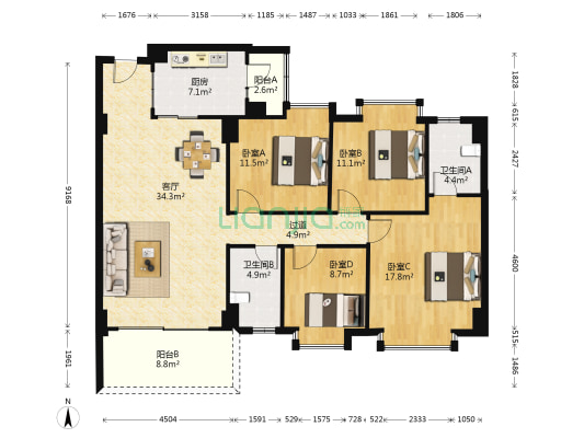新都城市花园 4室1厅2卫 138平方