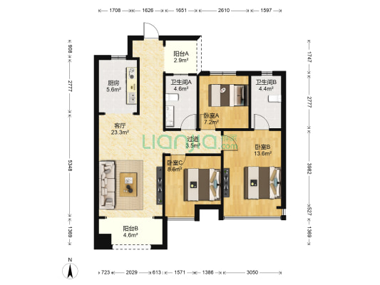 金域华府 3室1厅2卫 84平方