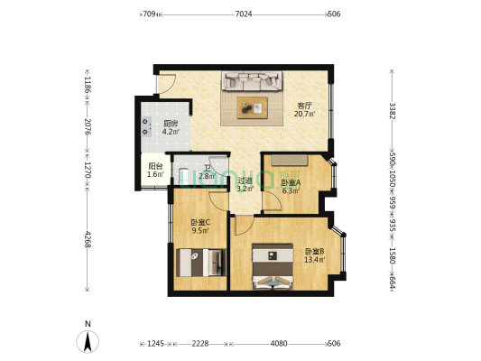 富仕阁 3室1厅1卫 91平方