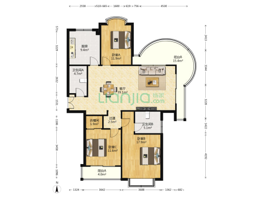 同人春江时代花园 3室1厅2卫 156平方