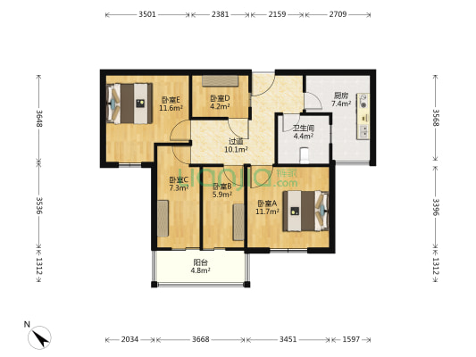 三角花园鑫鑫路小区 5室0厅1卫 97平方
