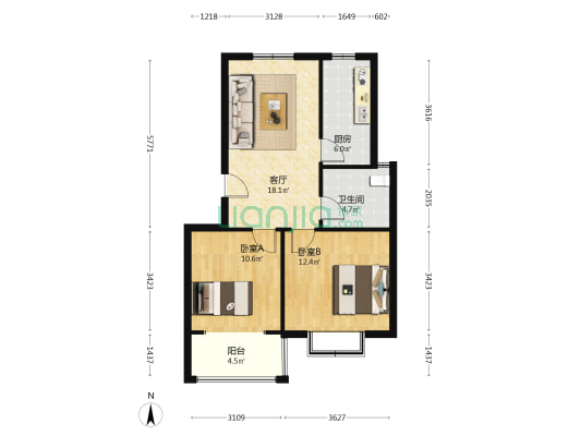 港城新苑 2室1厅1卫 75平方