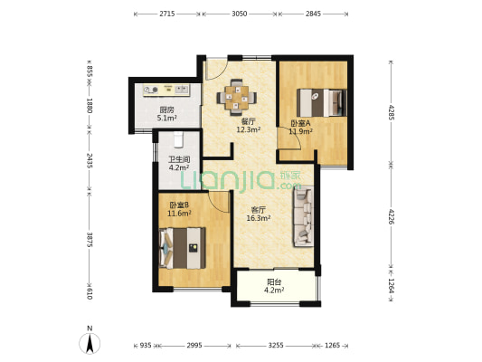 锦绣千丈 2室2厅1卫 85平方
