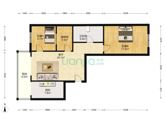 春江家园 2室1厅1卫 115平方