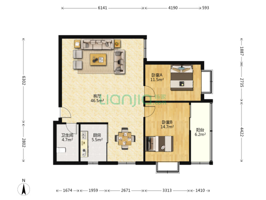 陕建机集团第六社区 2室1厅1卫 109平方