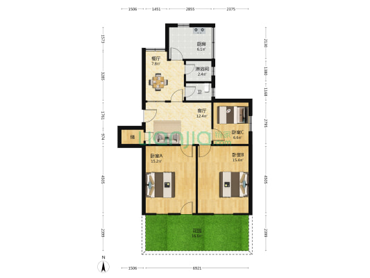 电大宿舍楼 3室2厅2卫 82平方