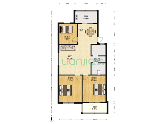 中山花园 3室1厅1卫 113平方