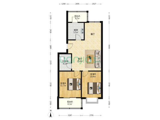 东风里(津南区) 2室1厅1卫 81平方