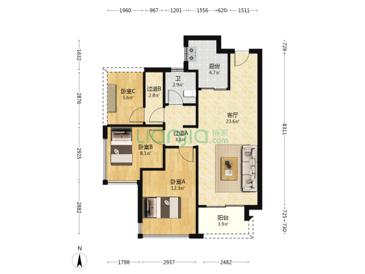保利碧桂园学府里 3室1厅1卫 81平方