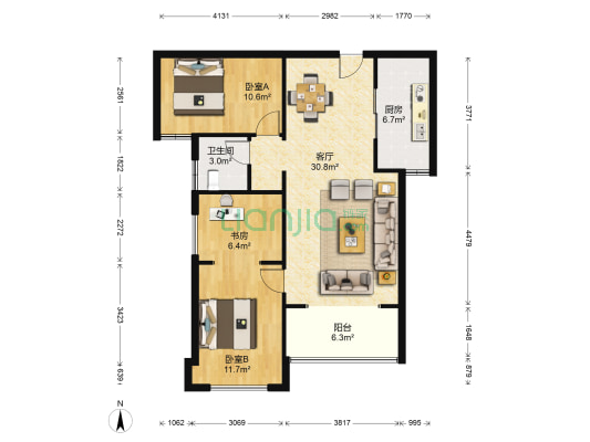 芒果雅苑 3室1厅1卫 91平方