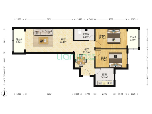 景泰西里西区 2室2厅1卫 90平方