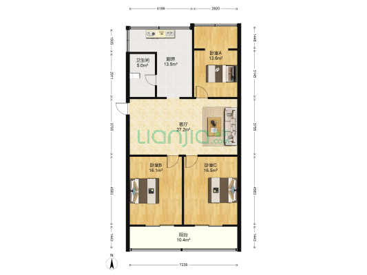 门窗小区 3室1厅1卫 105平方
