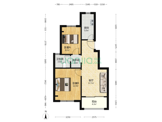 景瑞江山悦 2室1厅2卫 72平方