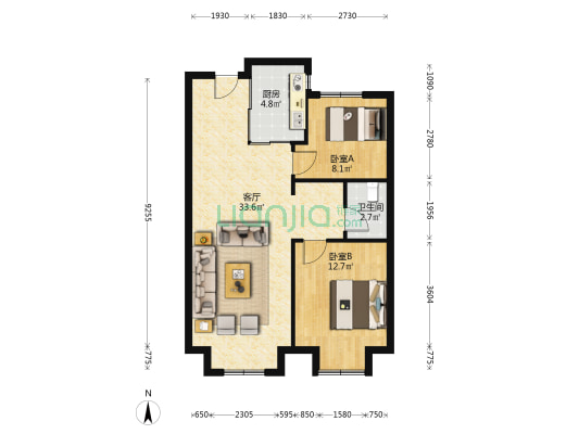 万科星光城 2室1厅1卫 83平方